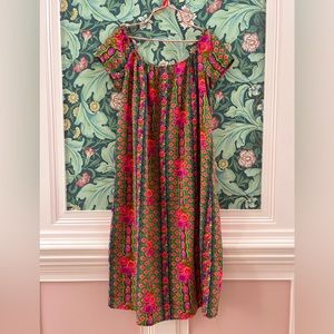 60s 70s neon floral psychedelic short sleeve midi tent dress